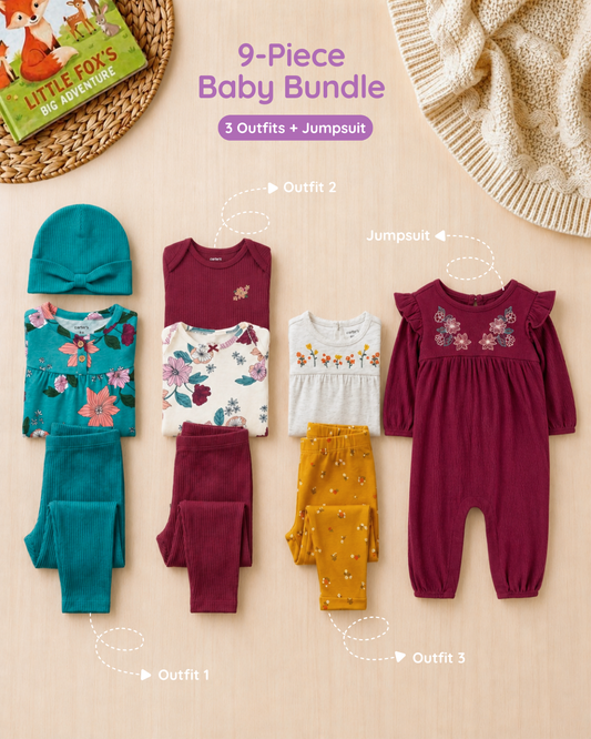 🌼 Original Carter’s Baby Girl "Wildflower Wishes" 9-Piece Baby Bundle