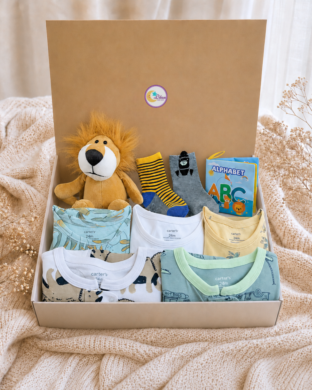🦁 Original Carter’s Baby Boy "Safari King" Baby Box – 9-Piece Adventure Essentials Collection
