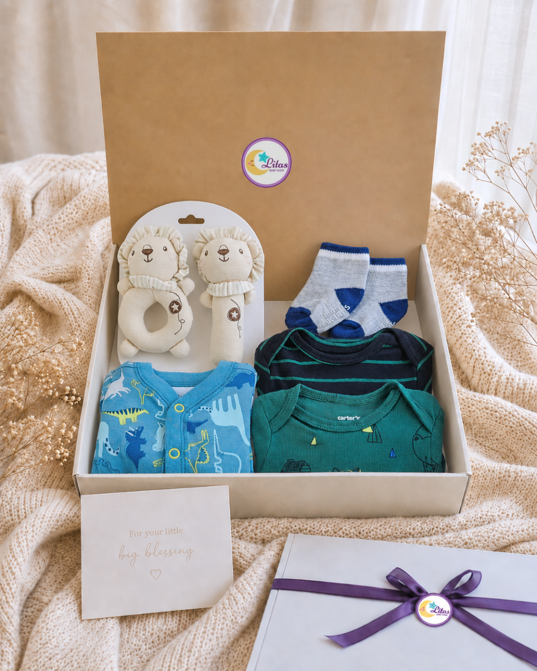 🦕 Baby Boy "Dino & Lion" Premium Gift Box – 6-Piece Boutique Starter Set