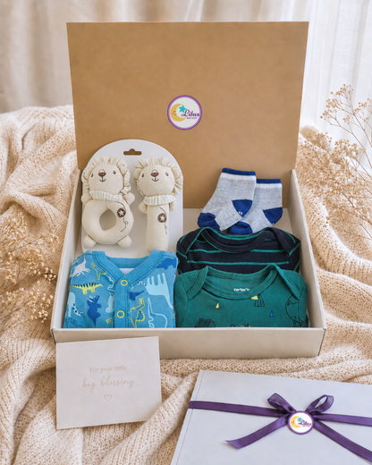 🦕 Baby Boy "Dino & Lion" Premium Gift Box – 6-Piece Boutique Starter Set