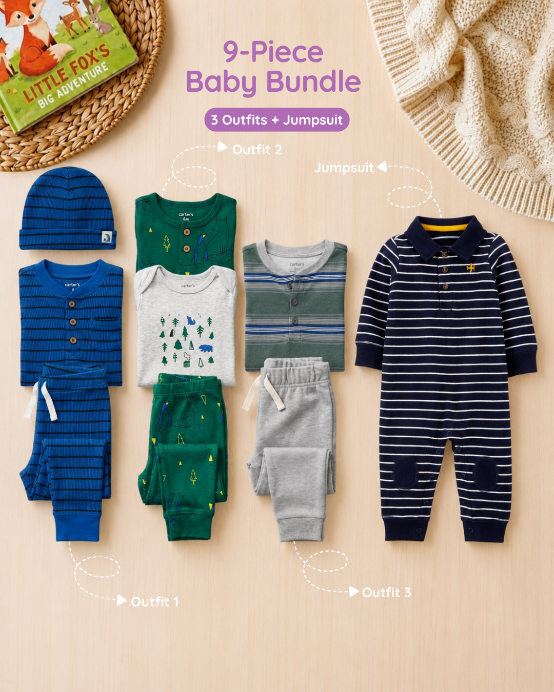 🌲 Original Carter’s Baby Boy "Wilderness Adventure" 9-Piece Baby Bundle