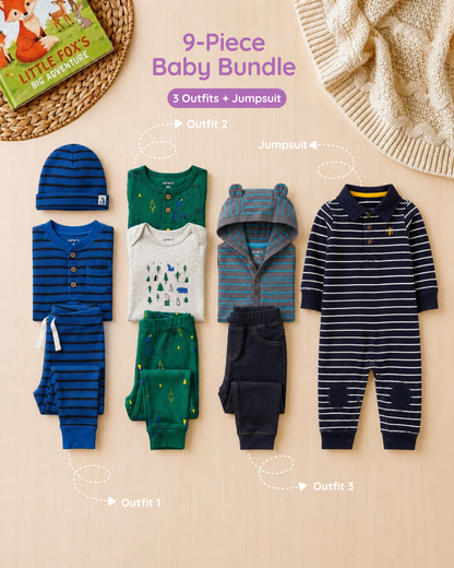 🌲 Original Carter’s Baby Boy "Woodland Explorer" 9-Piece Baby Bundle