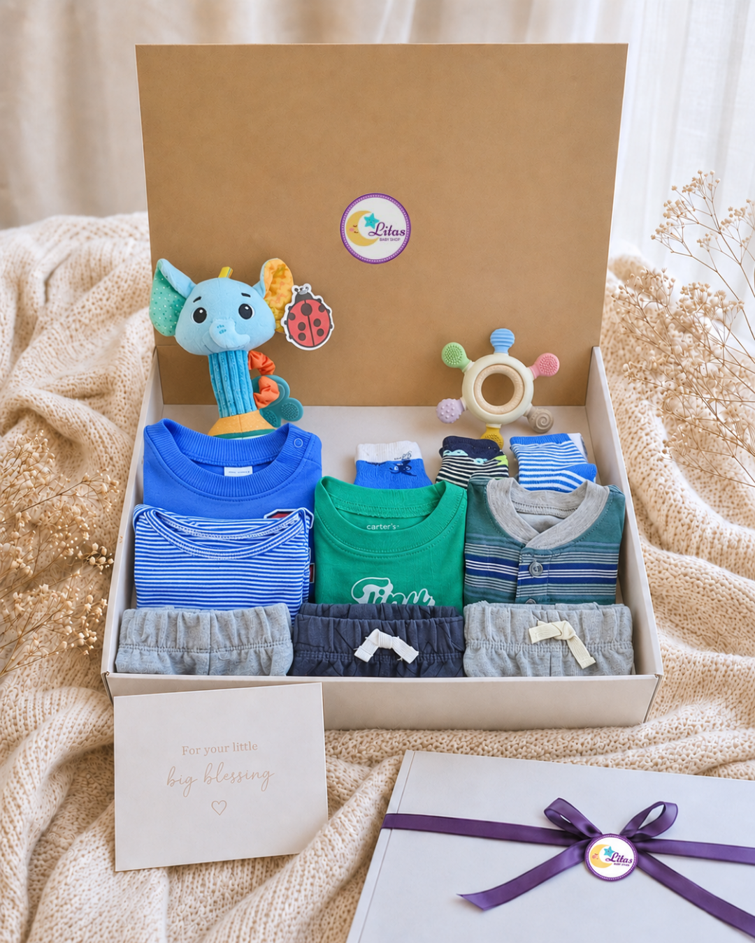 🐘 Carter’s Baby Boy "Tiny & Wild" Deluxe Gift Box – 13-Piece Essential Collection