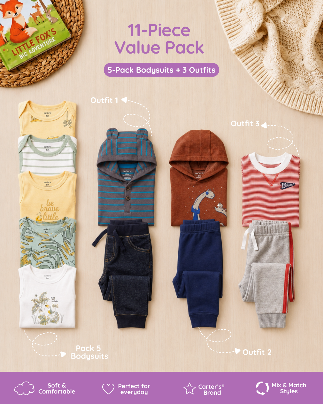 💙 Baby Boy "Safari & Dino" All-Carter’s Mega Value Pack – 11-Piece Boutique Collection