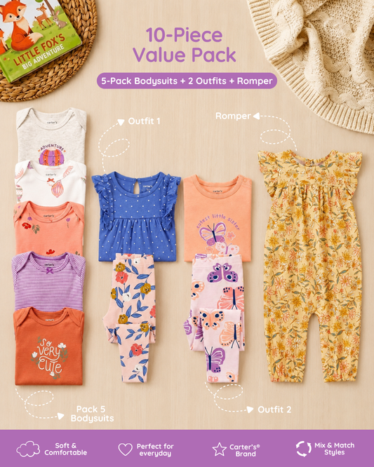 🌸 Baby Girl "Butterfly Garden" All-Carter’s Mega Value Pack – 10-Piece Boutique Collection
