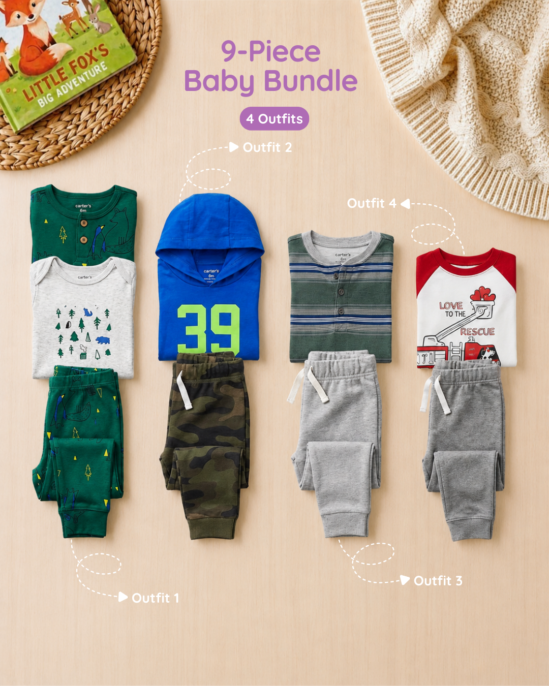 🚒Original Carter’s Baby Boy "Rescue Team Adventure" 9-Piece Baby Bundle