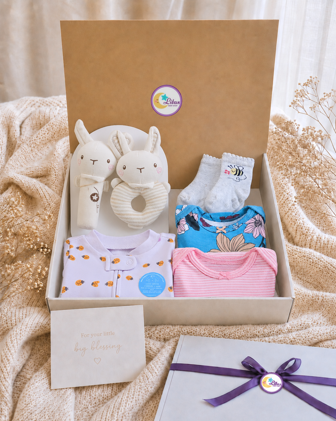 🐰 Baby Girl "Bunny & Ladybug" Premium Gift Box – 6-Piece Boutique Starter Set