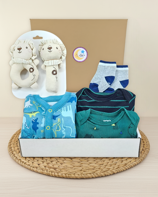 🦕 Baby Boy "Dino & Lion" Premium Gift Box – 6-Piece Boutique Starter Set