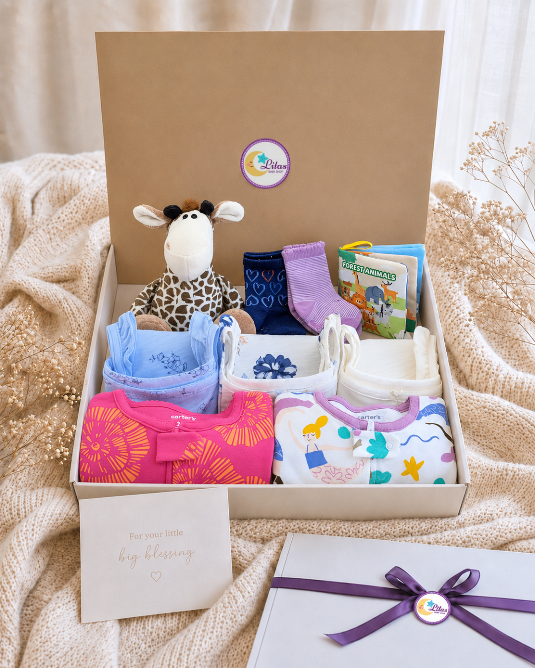 🦒 Carter’s Baby Girl "Sleepy Safari" Deluxe Gift Box – 9-Piece Essential Collection