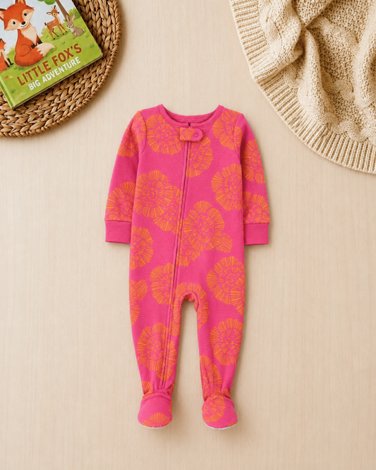 🌺 Carter’s Baby Girl Fuchsia Tropical Floral Cotton Sleep & Play – Hawaii Vibes