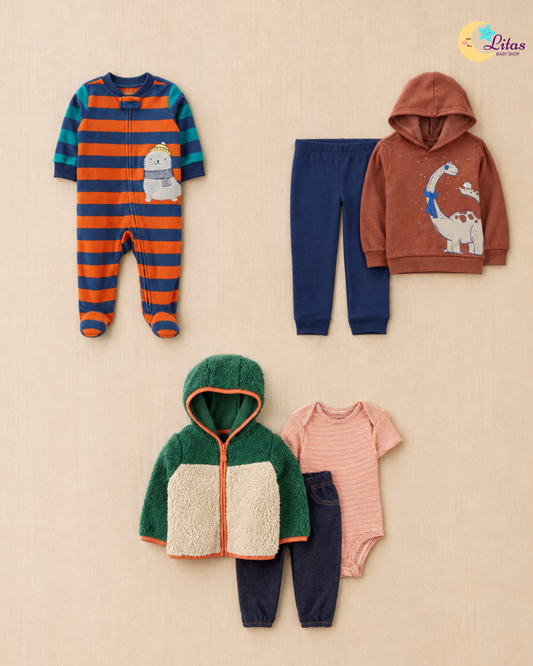 💙 Baby Boy "Winter Dino & Seal" All-Carter’s Value Pack – 6-Piece Boutique Collection