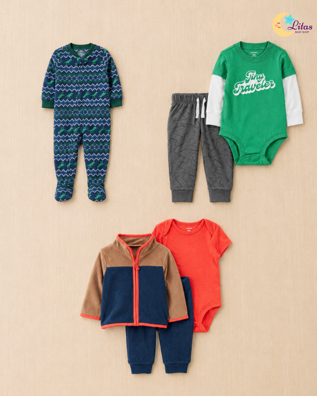 💙 Baby Boy "Arctic Dino" All-Carter’s Value Pack – 6-Piece Boutique Collection