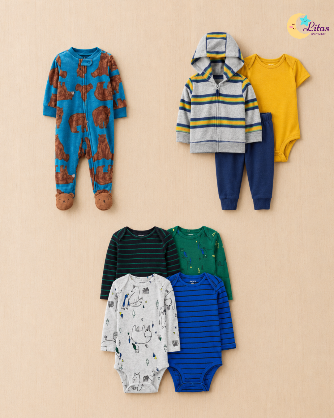 💙 Baby Boy "Big Bear" All-Carter’s Value Pack – 8-Piece Boutique Collection