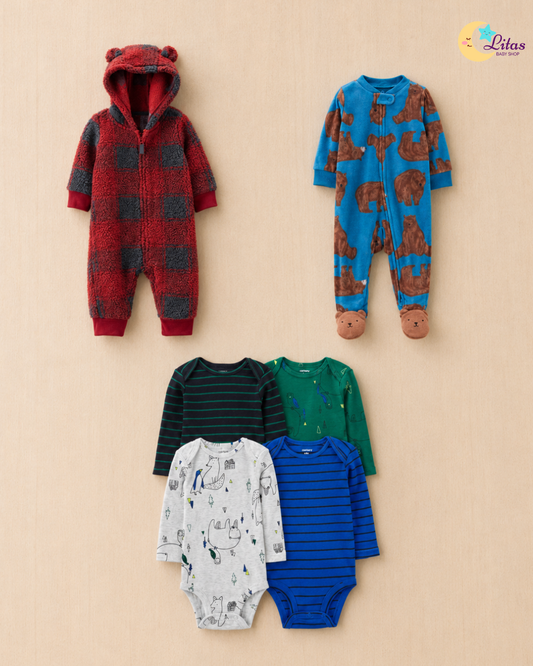 💙 Baby Boy "Lumberjack & Bear" All-Carter’s Value Pack – 8-Piece Boutique Collection