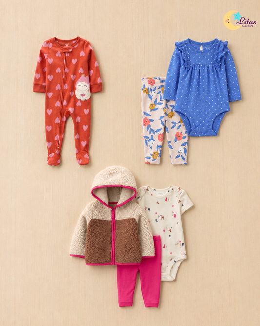 🌸 Baby Girl "Sherpa & Bluebell" All-Carter’s Value Pack – 6-Piece Boutique Collection