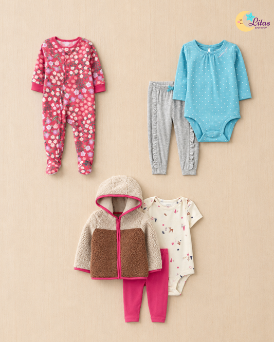 🌸 Baby Girl "Sherpa Sweetheart" All-Carter’s Value Pack – 6-Piece Boutique Collection