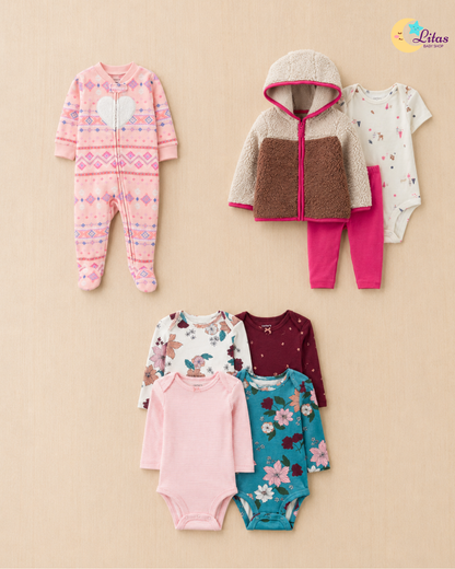 🌸 Baby Girl "Boho Heart & Sherpa" All-Carter’s Value Pack – 8-Piece Boutique Collection