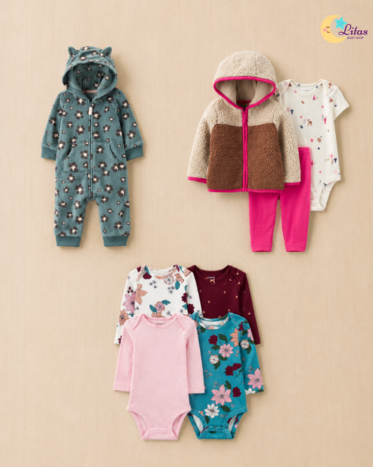 🌸 Baby Girl "Leopard & Sherpa" All-Carter’s Value Pack – 8-Piece Boutique Collection