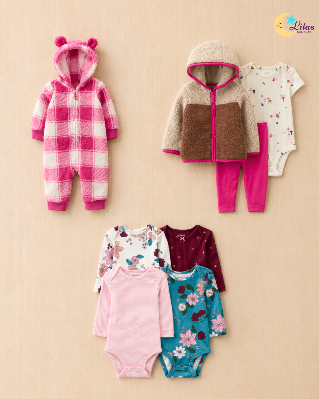🌸 Baby Girl "Pink Plaid & Sherpa" All-Carter’s Value Pack – 8-Piece Boutique Collection