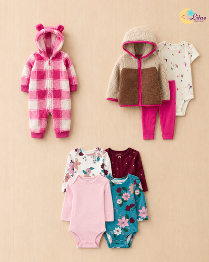 🌸 Baby Girl "Pink Plaid & Sherpa" All-Carter’s Value Pack – 8-Piece Boutique Collection