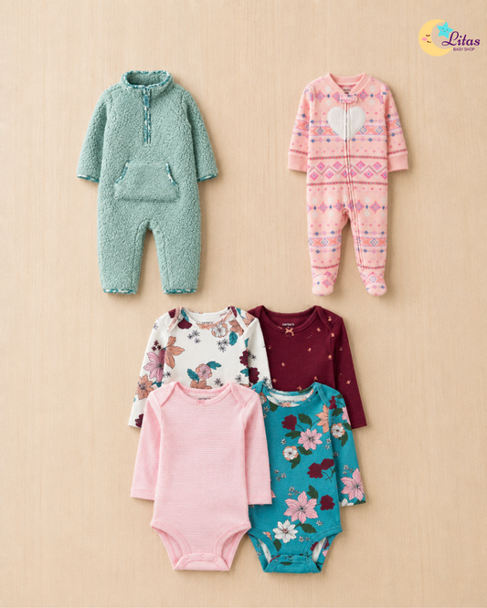 🌸 Baby Girl "Sage & Blossom" All-Carter’s Value Pack – 6-Piece Boutique Collection