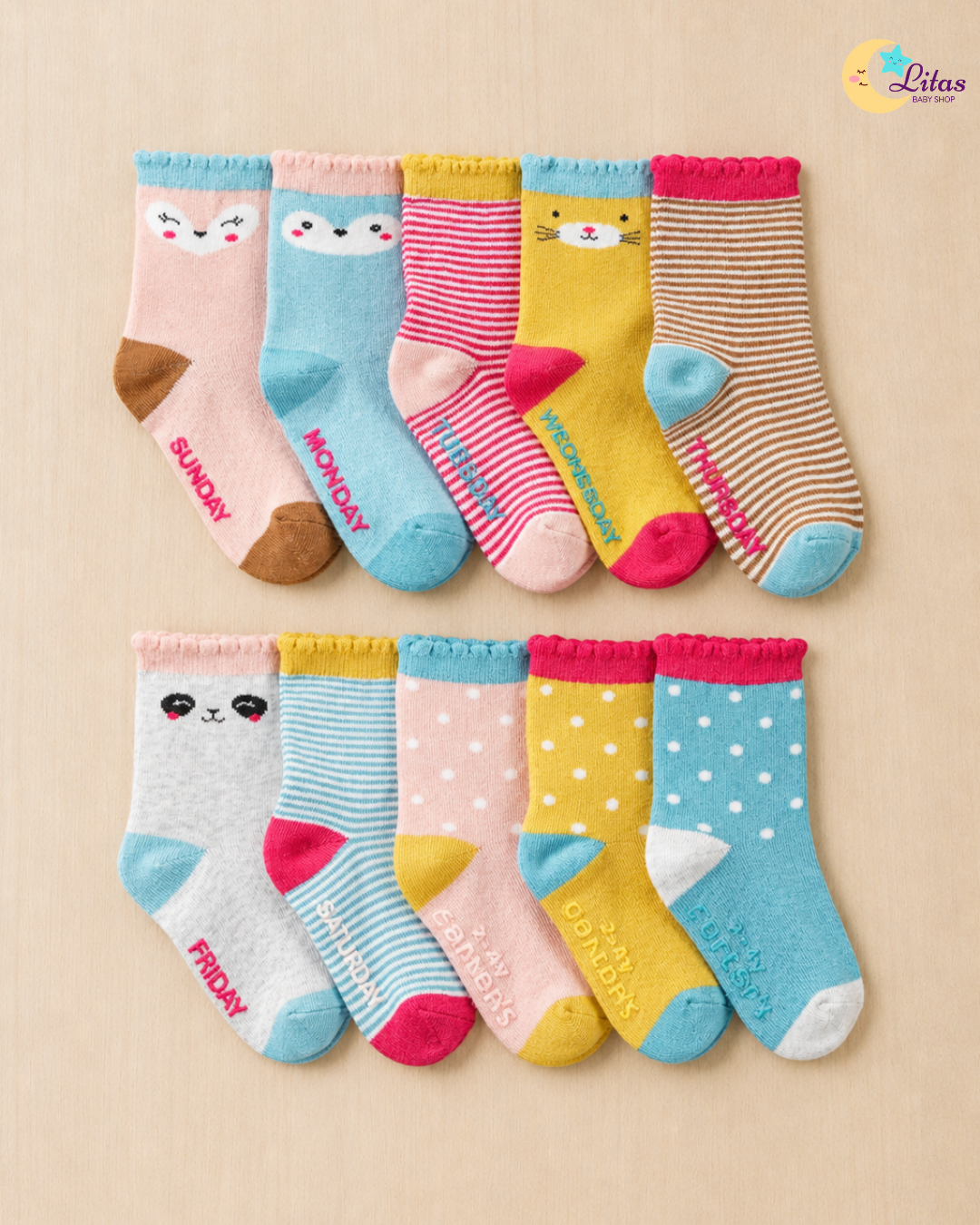 🗓️ Carter's Baby Girl 10-Pack Socks – Days of the Week