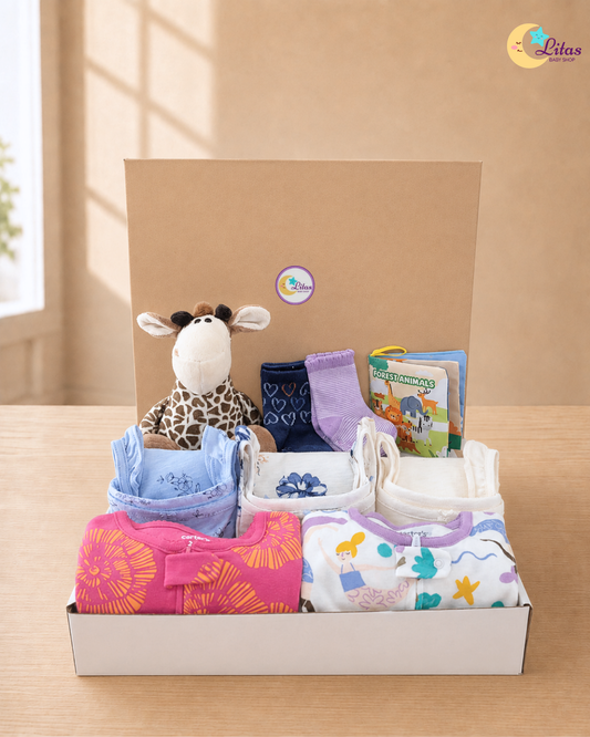 🦒 Original Carter’s Baby Girl "Sleepy Safari" Baby Box – 9-Piece Baby Essentials Collection
