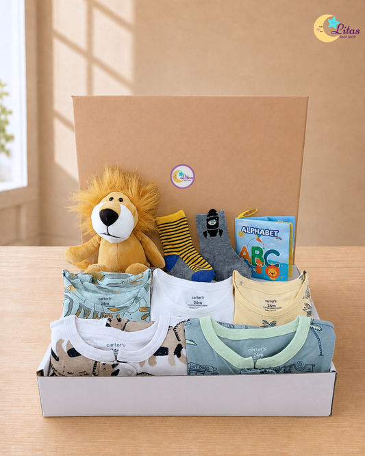 🦁 Original Carter’s Baby Boy "Safari King" Baby Box – 9-Piece Adventure Essentials Collection