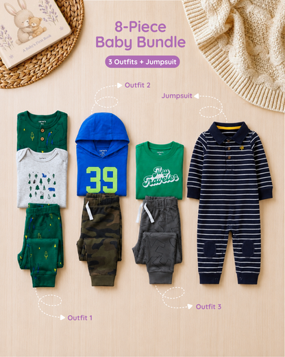 💙 Original Carter’s Baby Boy "Tiny Traveler" 8-Piece Baby Bundle