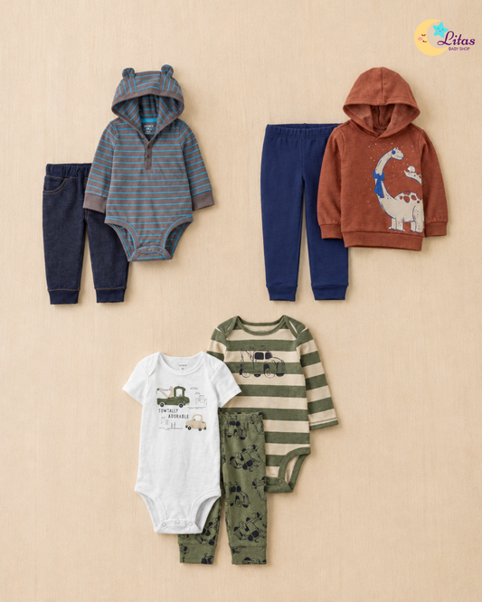 🚜 Original Carter’s Baby Boy 7-Piece Baby Bundle – Trucks & Dinosaurs