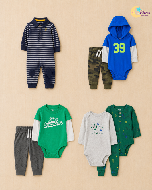💙 Original Carter’s Baby Boy "Tiny Traveler" 8-Piece Baby Bundle