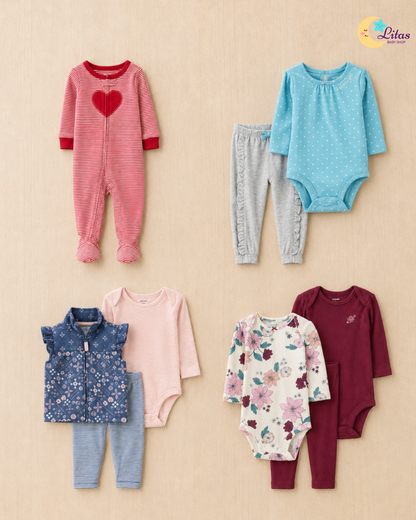 💕 Carter’s Baby Girl 9-Piece Bundle – Hearts, Polka Dots & Florals