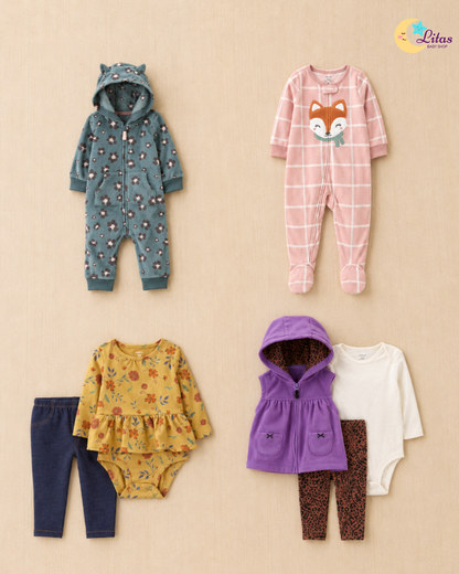 🌸 Baby Girl "Wild & Cozy" Value Pack – 7-Piece Carter’s & Boutique Collection