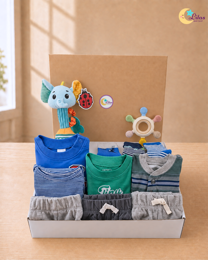 🐘Original Carter’s Baby Boy "Tiny & Wild" Deluxe Box – 13-Piece Essential Collection