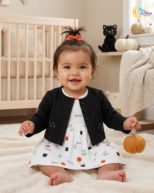 😺Carter’s Baby Girl 2-Piece Halloween Black Cardigan & Bodysuit Dress Set