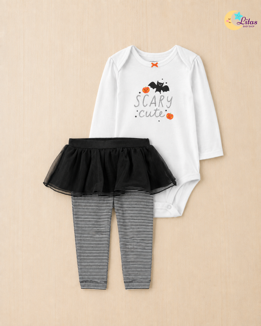 🎃 Carter’s Baby Girl 2-Piece Halloween Bodysuit & Black Tutu Leggings Set
