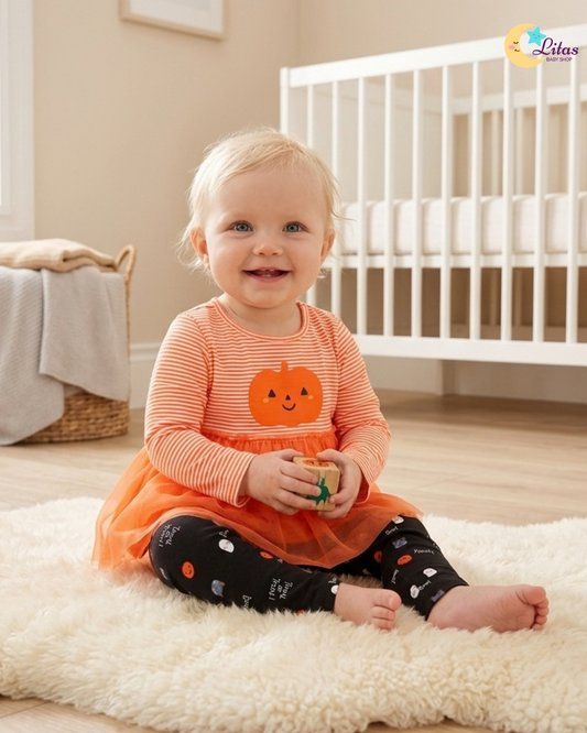 🎃 Carter’s Baby Girl 2-Piece Halloween Tutu Pumpkin Top & Leggings Set
