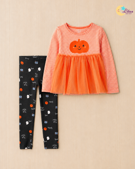 🎃 Carter’s Baby Girl 2-Piece Halloween Tutu Pumpkin Top & Leggings Set