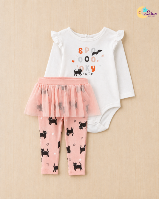 🎃 Carter’s Baby Girl 2-Piece Halloween Bodysuit & Pink Tutu Leggings Set