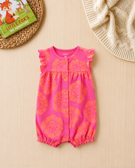 🌺Original Carter's Baby Girl Radiant Floral Romper – Pink & Orange Neon Style