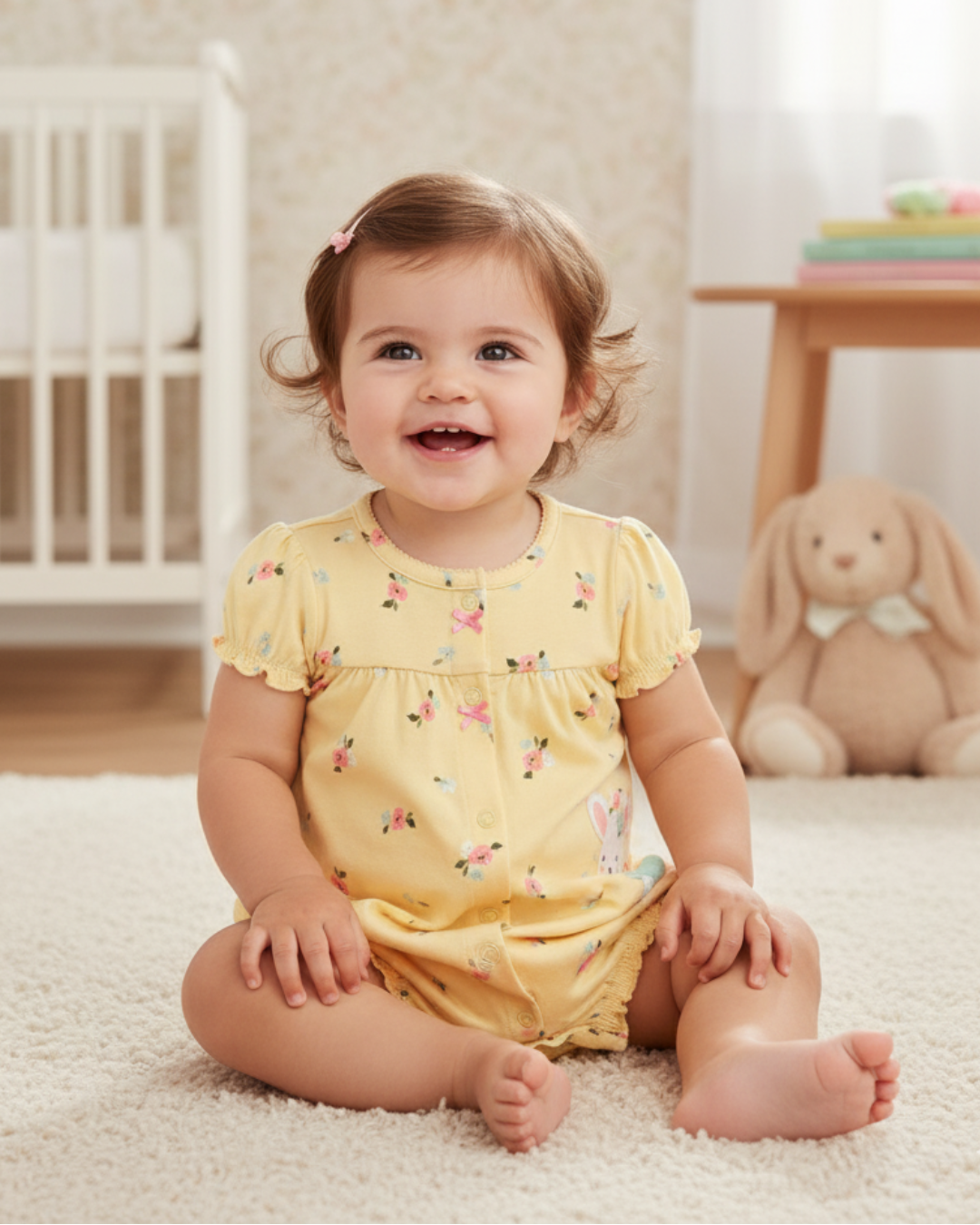 🐭 Carter’s Baby Girl Ballerina Mouse Romper – Soft Yellow Floral Style