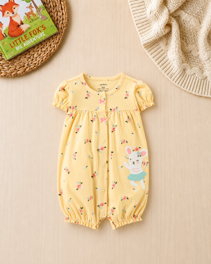 🐭Original Carter's Baby Girl Ballerina Mouse Romper – Soft Yellow Floral Style