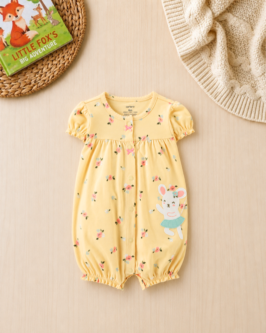 🐭Original Carter's Baby Girl Ballerina Mouse Romper – Soft Yellow Floral Style