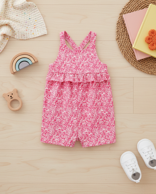 🌸 Carter’s Baby Girl Floral Cross-Back Romper – Fuchsia Pink