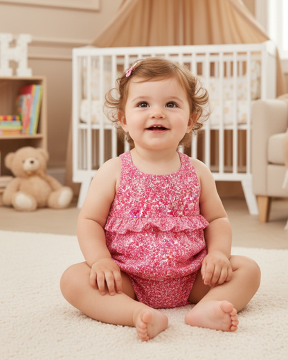 🌸 Carter’s Baby Girl Floral Cross-Back Romper – Fuchsia Pink