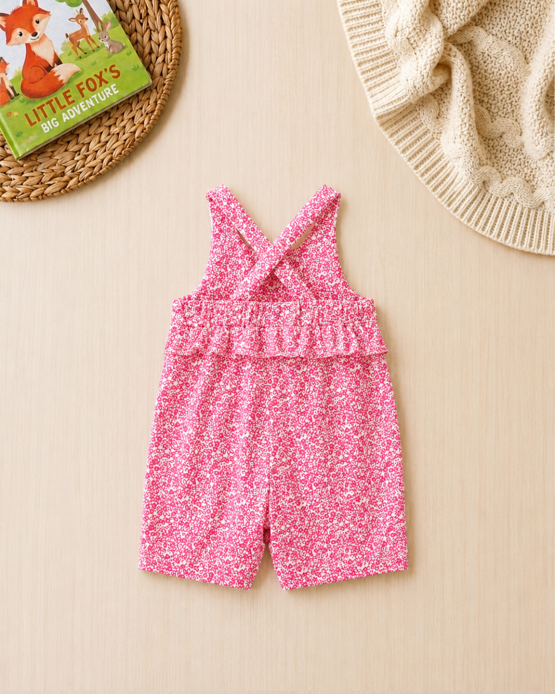🌸Original Carter’s Baby Girl Floral Cross-Back Romper – Fuchsia Pink