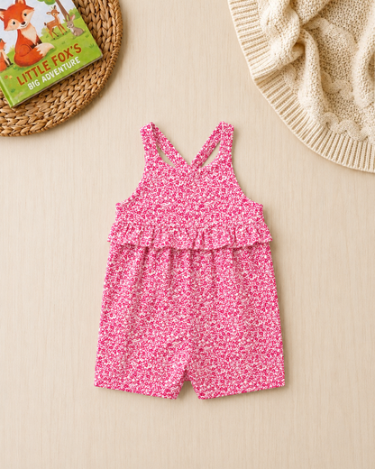 🌸Original Carter’s Baby Girl Floral Cross-Back Romper – Fuchsia Pink
