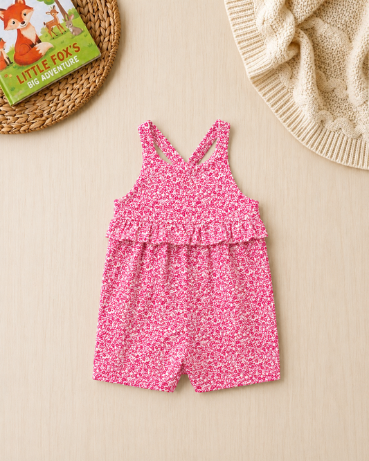 🌸Original Carter’s Baby Girl Floral Cross-Back Romper – Fuchsia Pink