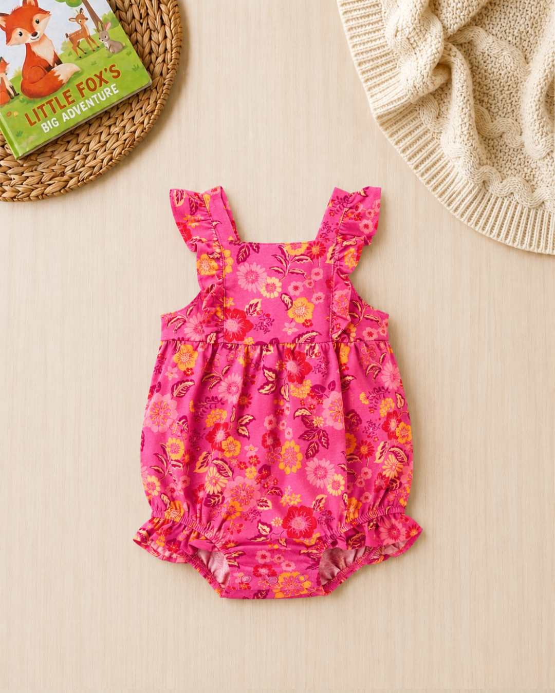 🌺Original Carter’s Baby Girl Floral Ruffle Romper – Fuchsia Pink