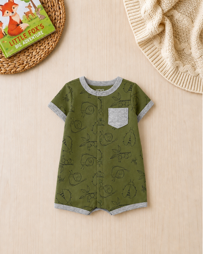 🐌Original Carter's Baby Boy Garden Snail Romper – Olive Green & Grey